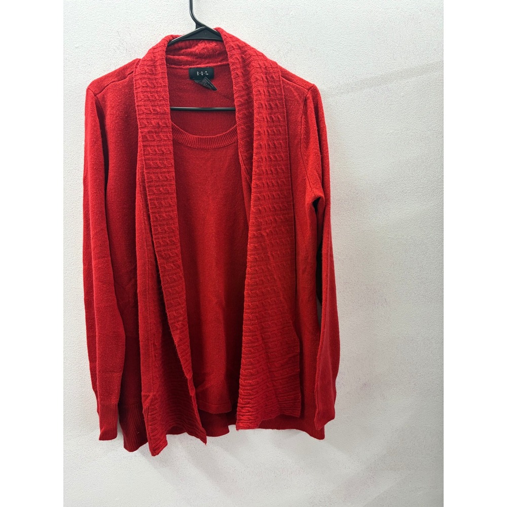 RQT Red Sweater Twin Set Womens Medium Open Front Cardigan and Shell 2 Piece